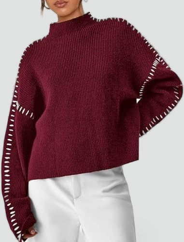 Pull oversize pour femme avec maille contrastante et col semi-montant