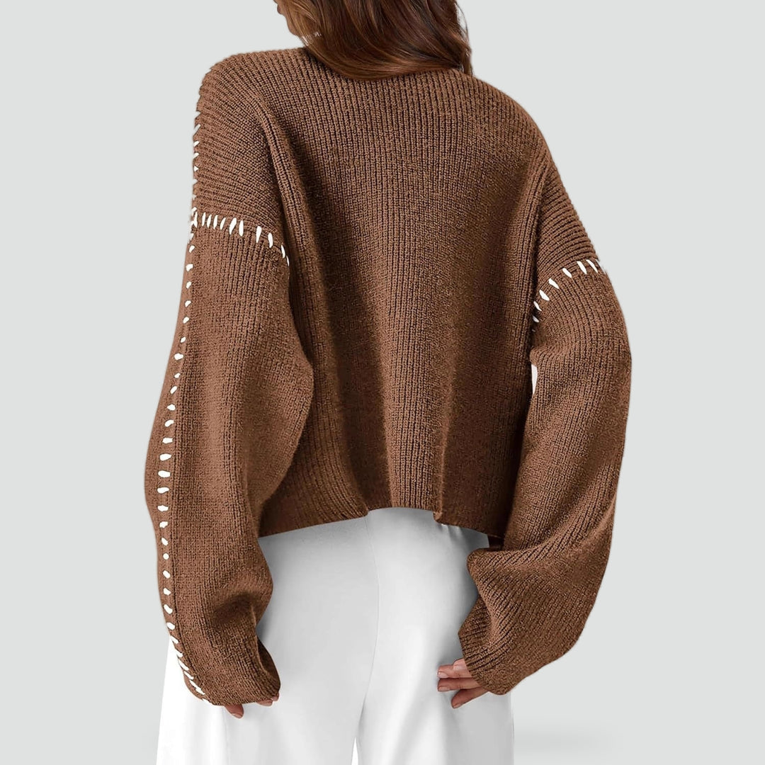 Pull oversize pour femme avec maille contrastante et col semi-montant