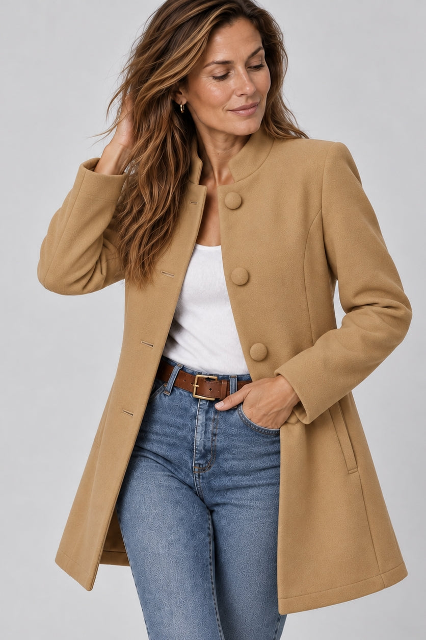 Élégant manteau pour femme à col montant boutonné, pour le bureau