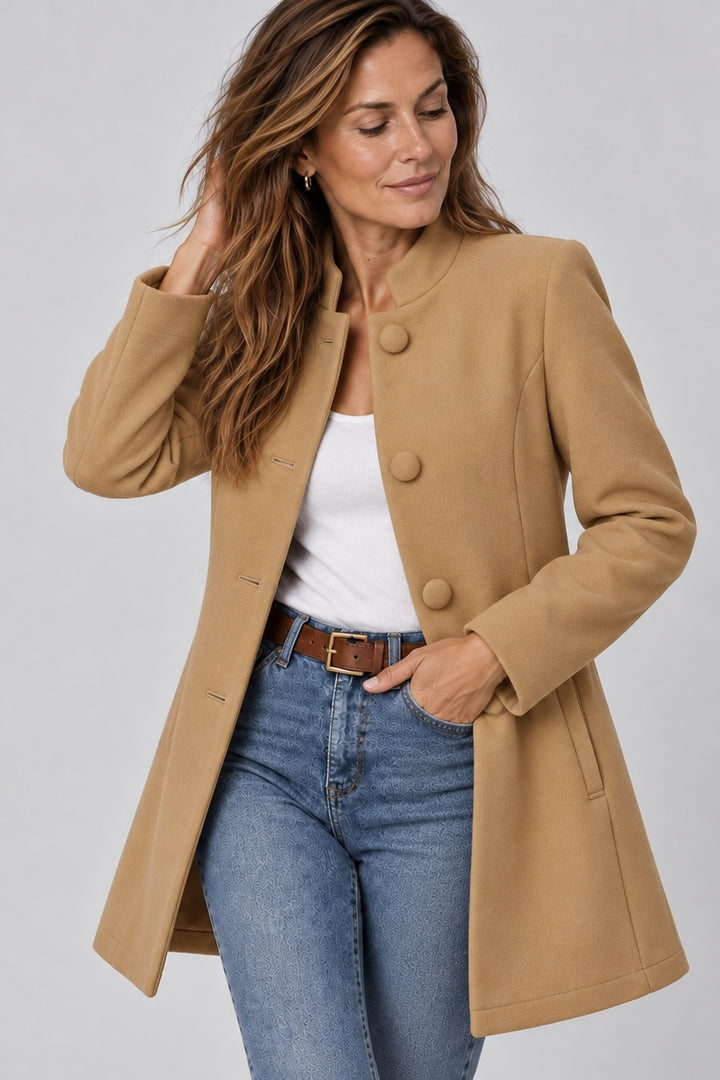 Élégant manteau pour femme à col montant boutonné, pour le bureau