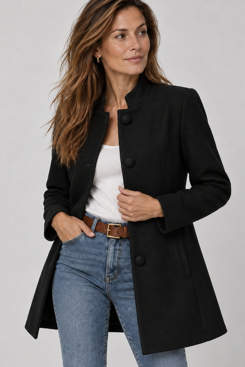 Élégant manteau pour femme à col montant boutonné, pour le bureau