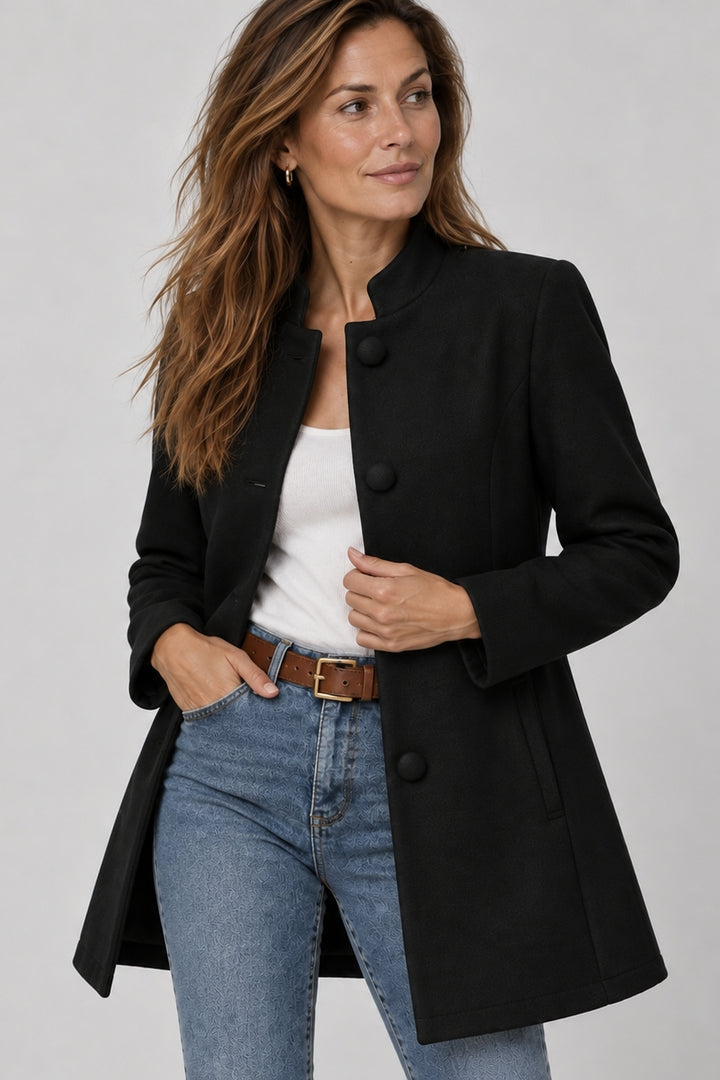 Élégant manteau pour femme à col montant boutonné, pour le bureau