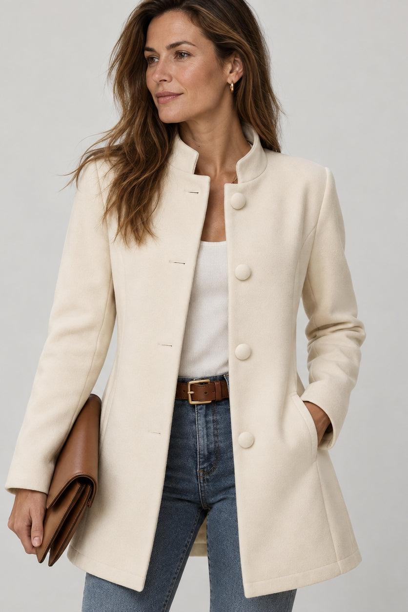 Élégant manteau pour femme à col montant boutonné, pour le bureau