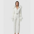 Gewatteerd dames-skioverall met riem en handschoenen