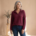 Pull côtelé pour femme avec fermeture éclair et col montant, à porter au quotidien