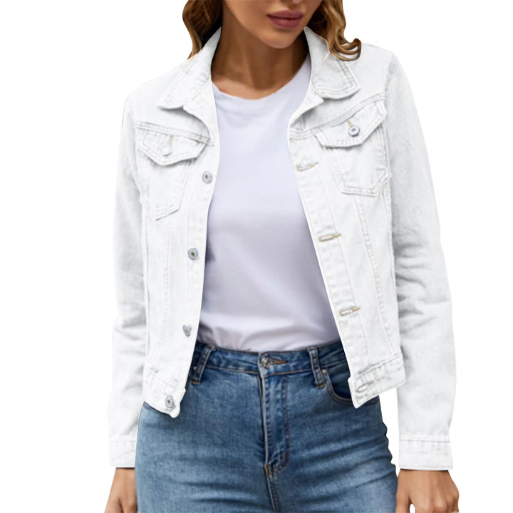 Kurtka jeans look z guzikami i kieszeniami damska – Biały