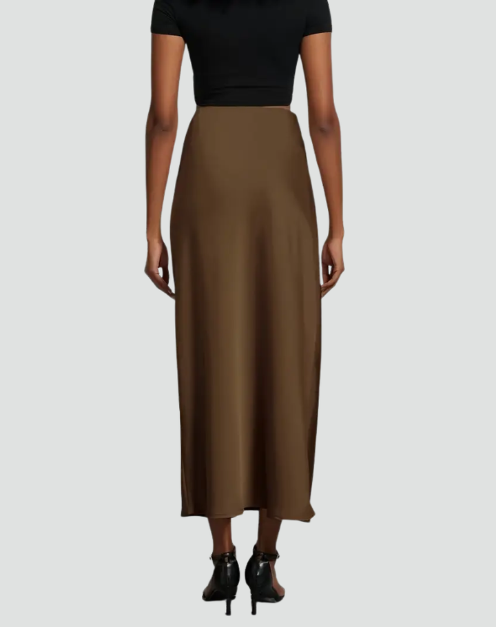 Satijnen midi-rok met een rechte en elegante snit