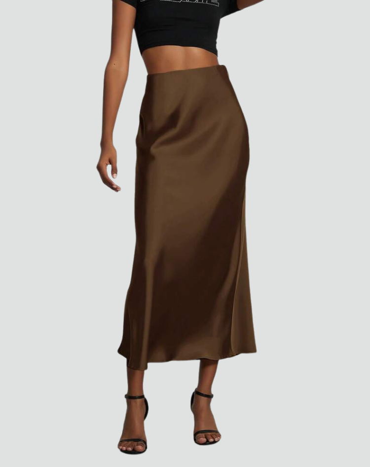 Satijnen midi-rok met een rechte en elegante snit
