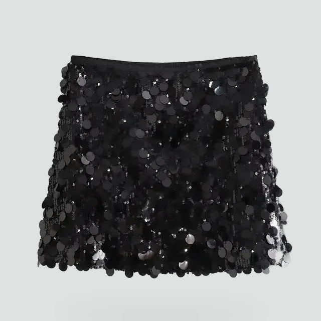 Jupe mini à sequins, parfaite pour les sorties en soirée.