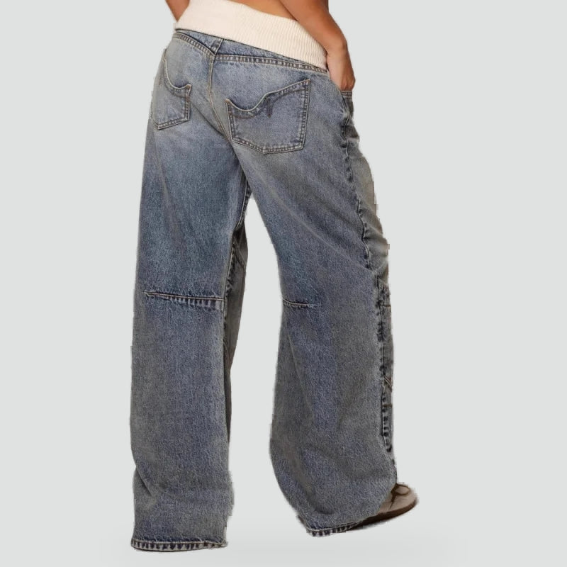 Pantalon baggy femme avec jambes larges et taille élastique