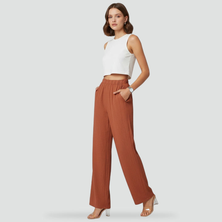 Rechte broek met hoge taille en rechte pijpen