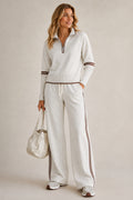 Women's sports set with wide-leg pants and side stripes