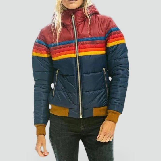 Veste matelassée pour femme avec capuche et rayures colorées
