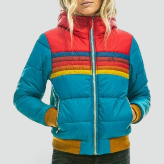 Veste matelassée pour femme avec capuche et rayures colorées