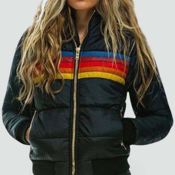 Veste matelassée pour femme avec capuche et rayures colorées