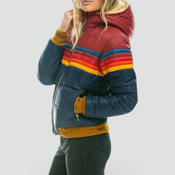 Veste matelassée pour femme avec capuche et rayures colorées