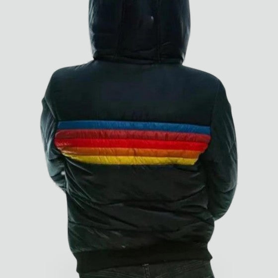Veste matelassée pour femme avec capuche et rayures colorées