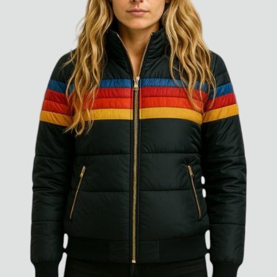 Veste matelassée pour femme avec capuche et rayures colorées