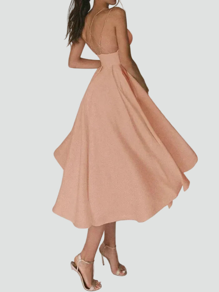 Robe midi évasée cocktail pour mariage avec décolleté en cœur