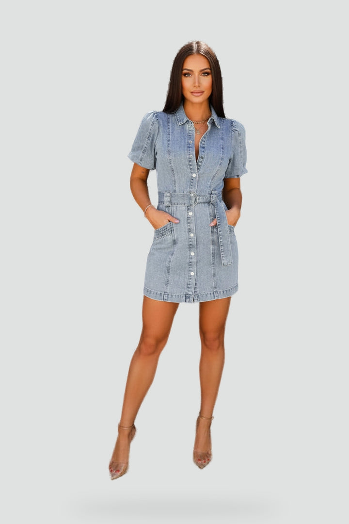 Damesminijurk van denim met riem en zakken