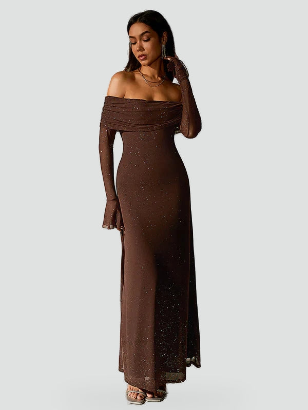Robe femme Aliny avec épaules dénudées et manches longues