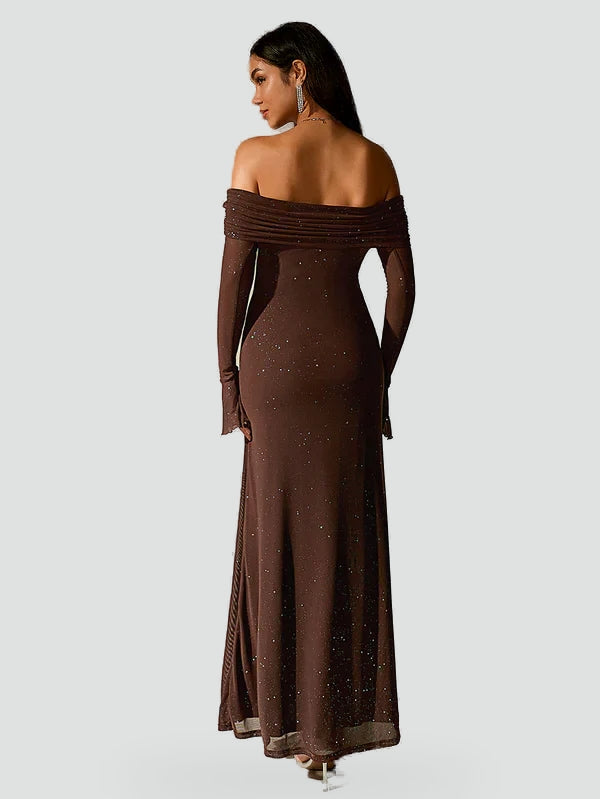 Robe femme Aliny avec épaules dénudées et manches longues