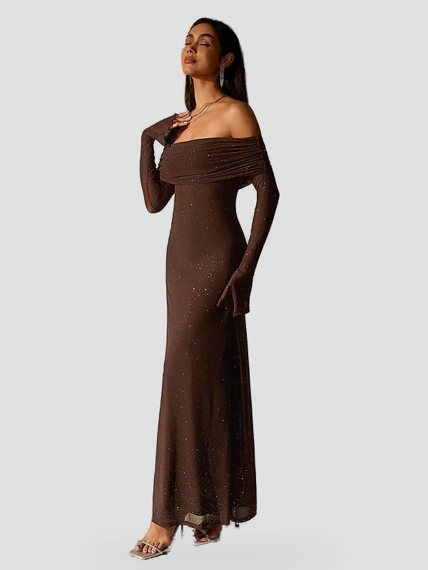 Robe femme Aliny avec épaules dénudées et manches longues