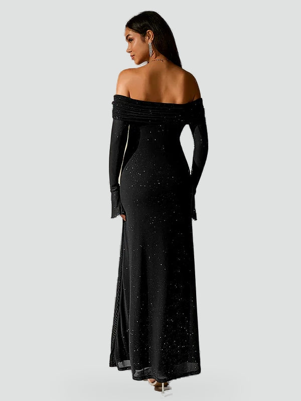 Robe femme Aliny avec épaules dénudées et manches longues