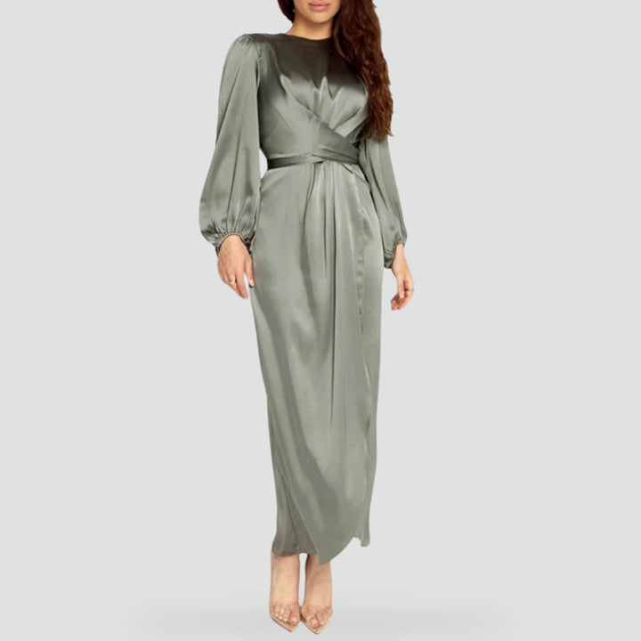 Robe longue pour femme à manches longues et en satin