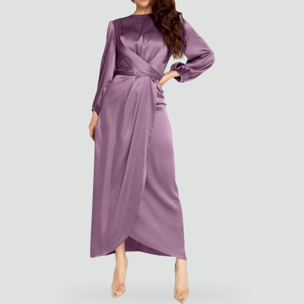Robe longue pour femme à manches longues et en satin