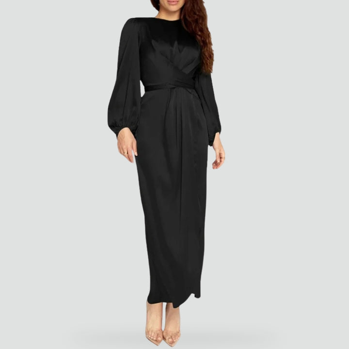 Robe longue pour femme à manches longues et en satin