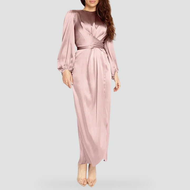 Robe longue pour femme à manches longues et en satin
