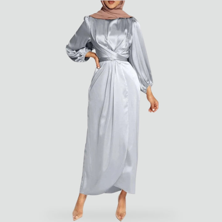 Robe longue pour femme à manches longues et en satin