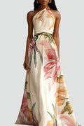 Robe maxi en satin avec motif floral