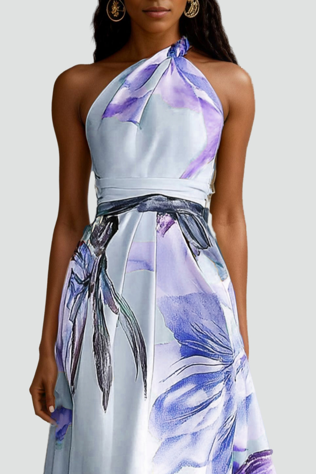 Robe maxi en satin avec motif floral