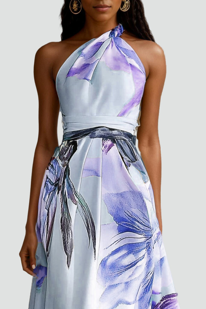Robe maxi en satin avec motif floral