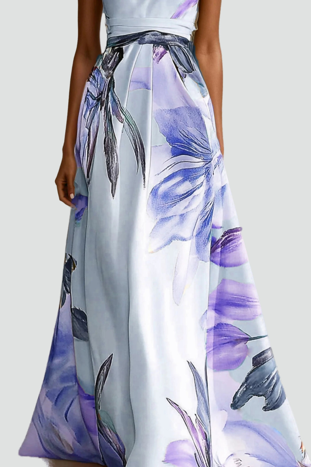 Robe maxi en satin avec motif floral