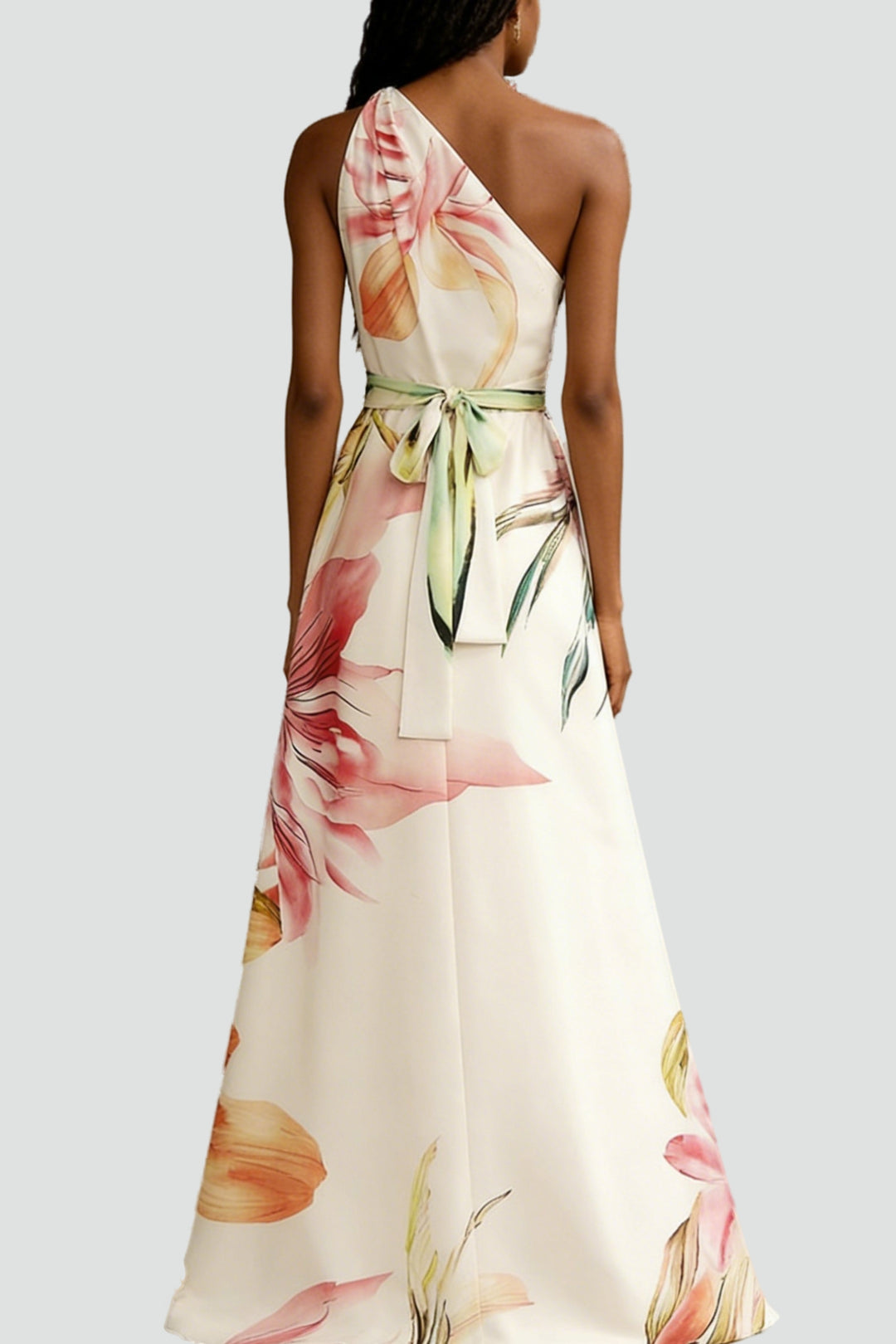 Robe maxi en satin avec motif floral