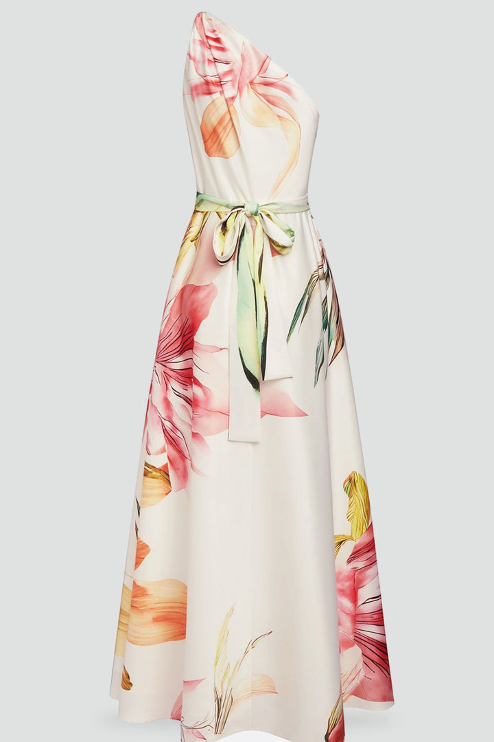 Robe maxi en satin avec motif floral