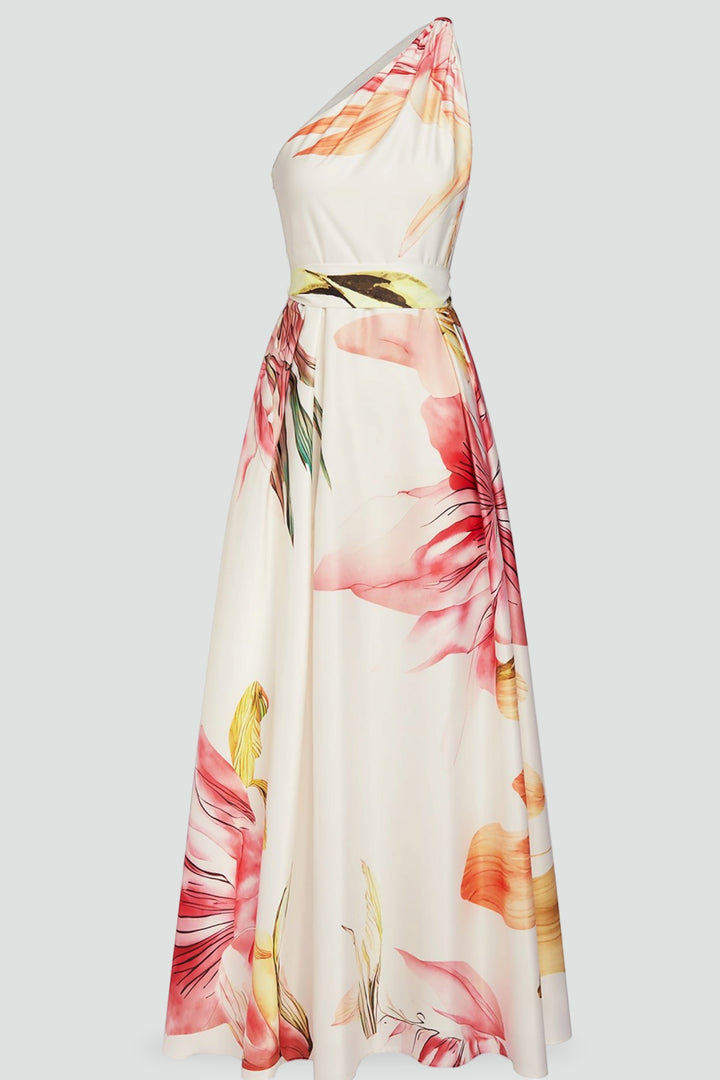 Robe maxi en satin avec motif floral