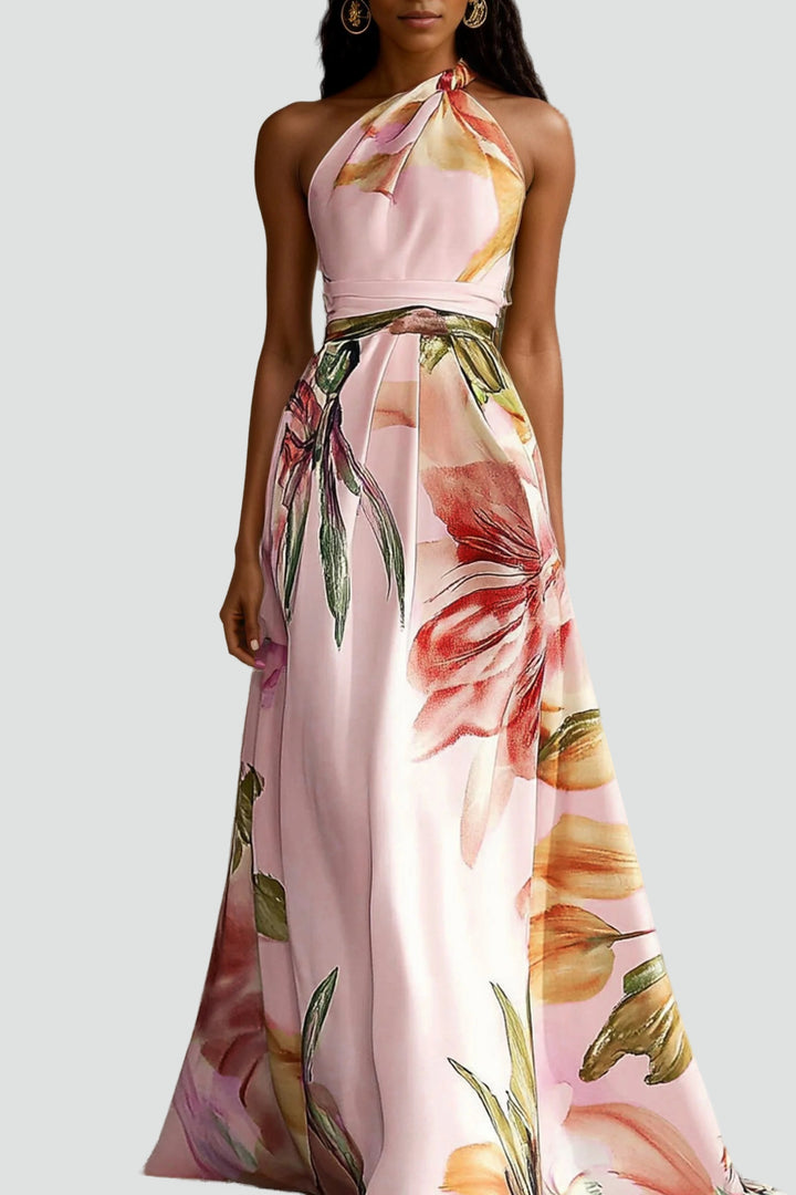Robe maxi en satin avec motif floral