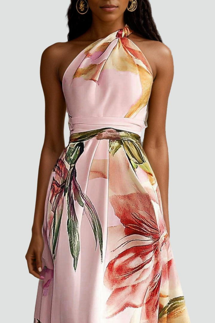 Robe maxi en satin avec motif floral