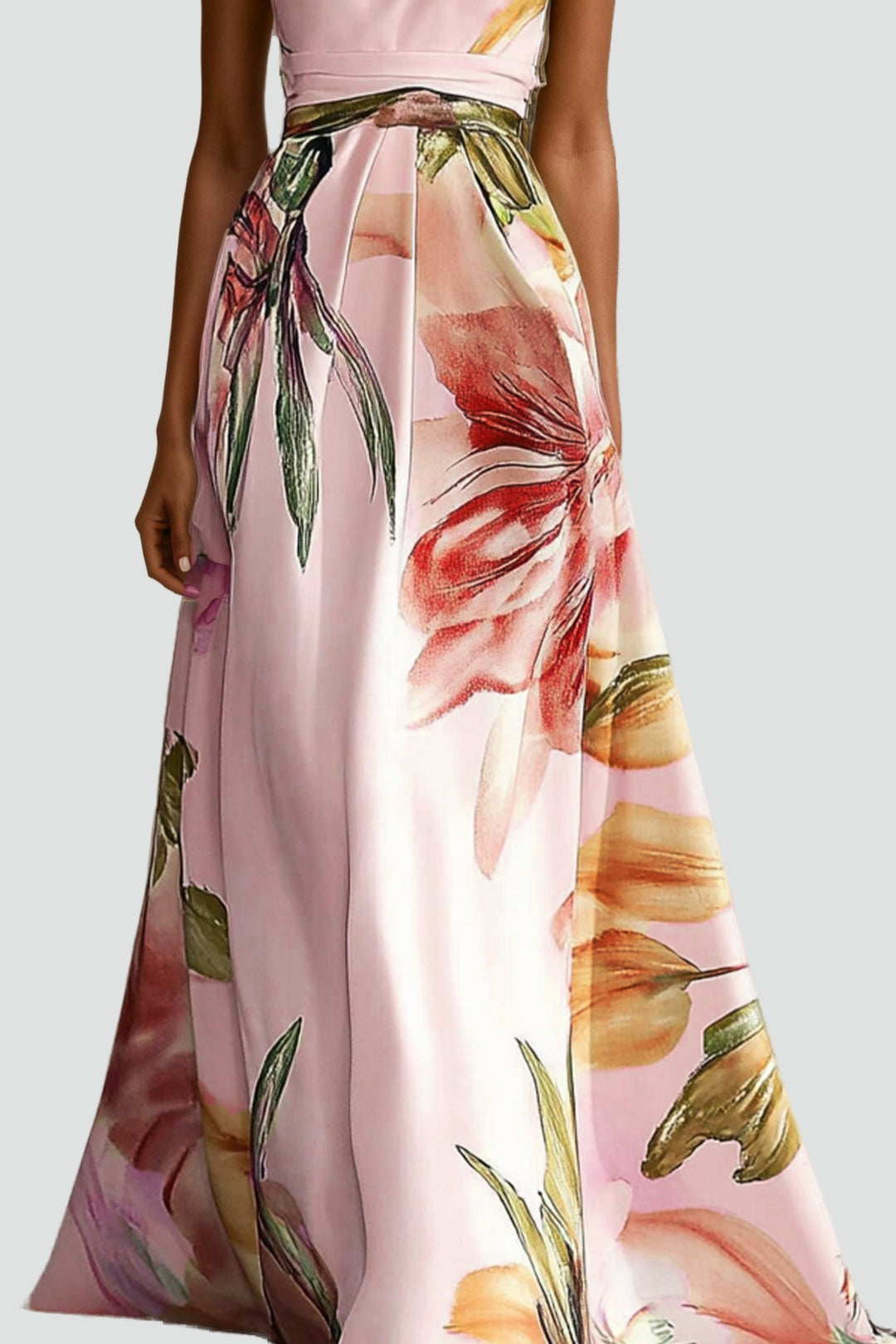 Robe maxi en satin avec motif floral