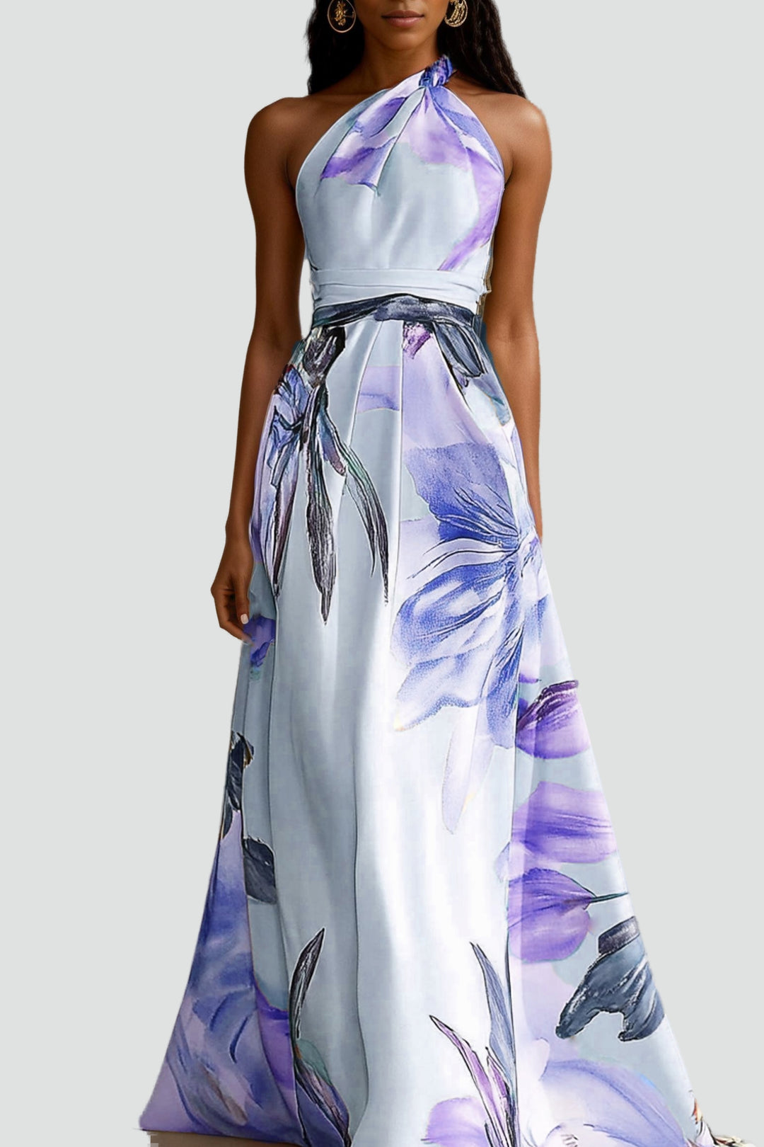 Robe maxi en satin avec motif floral