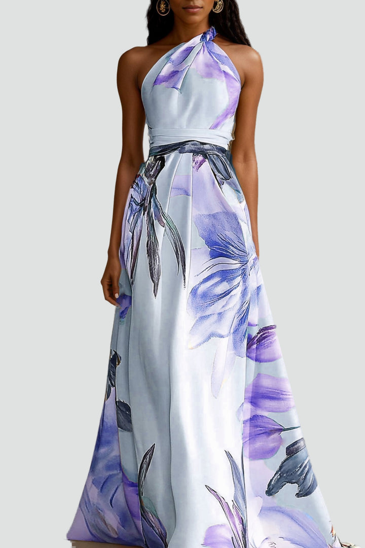 Robe maxi en satin avec motif floral
