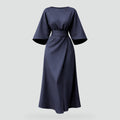 Women's midi dress with wide sleeves and belt