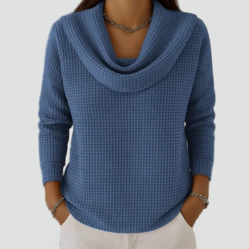 Elegant women's turtleneck sweater with a waffle texture