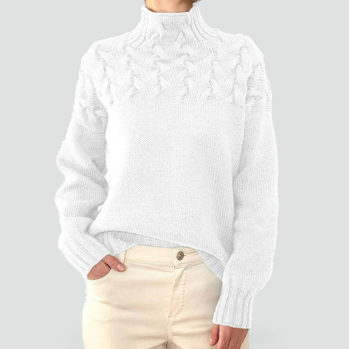 Pull chaud pour femme à torsades et col roulé pour l’hiver