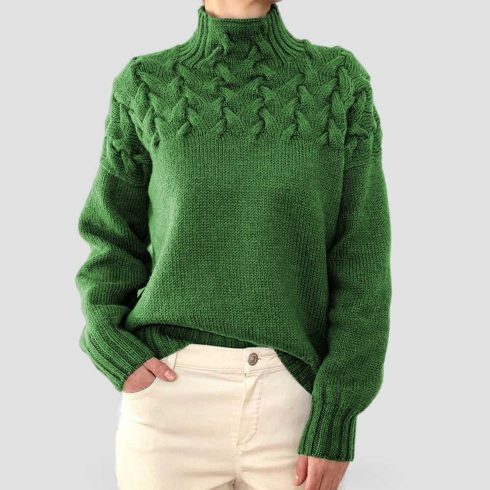 Pull chaud pour femme à torsades et col roulé pour l’hiver