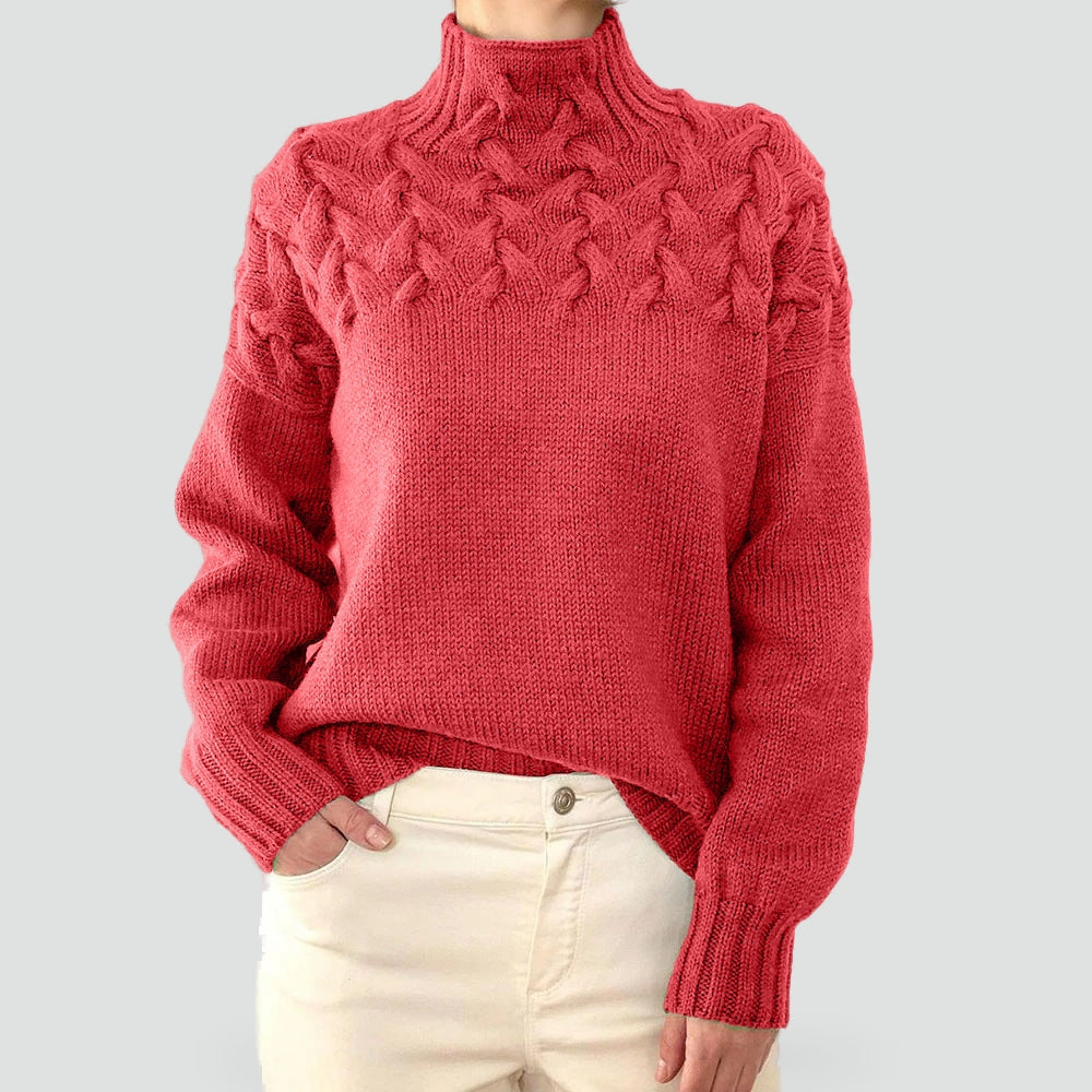 Pull chaud pour femme à torsades et col roulé pour l’hiver